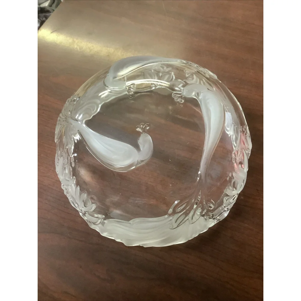 Mikasa Crystal Bowl Peacock Candy Dish Trinket Triple Frosted 6 3/4” x 1.5”
